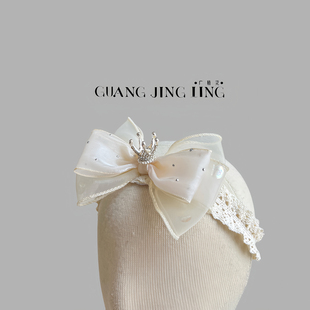 蝴蝶结女宝宝弹力发带婴儿百天周岁生日皇冠拍照配饰公主洋气头饰