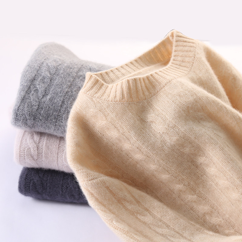 儿童100%羊绒衫男童圆领软糯套头麻花洋气针织衫女童羊毛打底毛衣