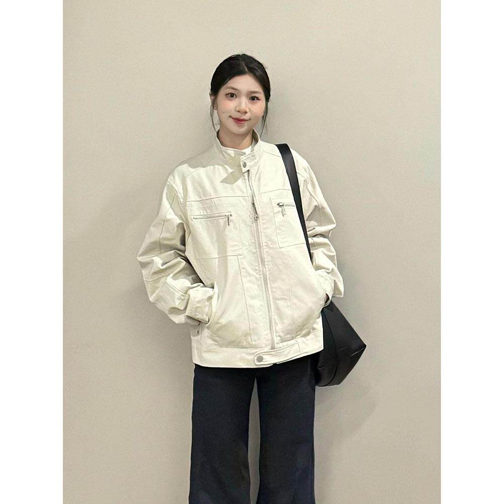 初春复古立领帆布工装夹克外套女春季2025新款休闲百搭棒球服春装