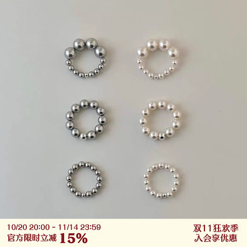 法式优雅925银珠&施家珍珠戒指