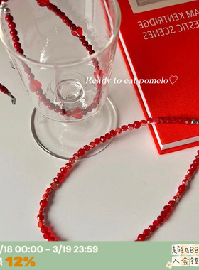 韩国blingbling红色水晶爱心项链