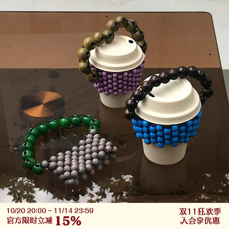 RTEP 彩色假日*手工编织木珠便携杯套串珠手提拎袋纯手工趣味单品