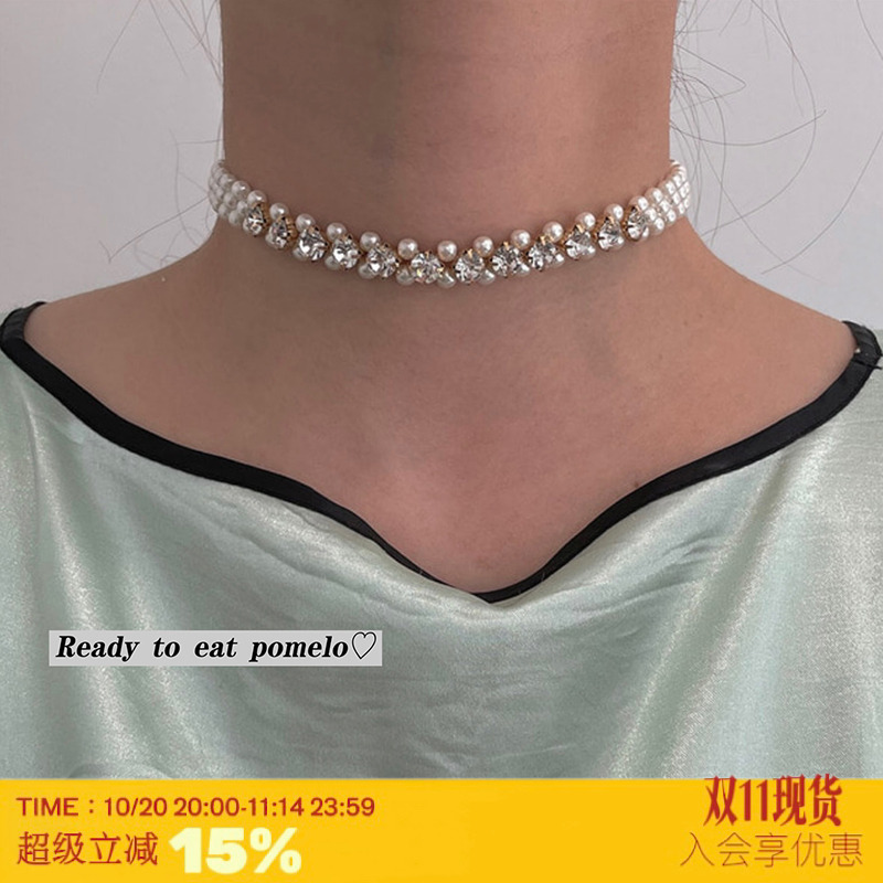 白松石珍珠带钻镶嵌编织choker