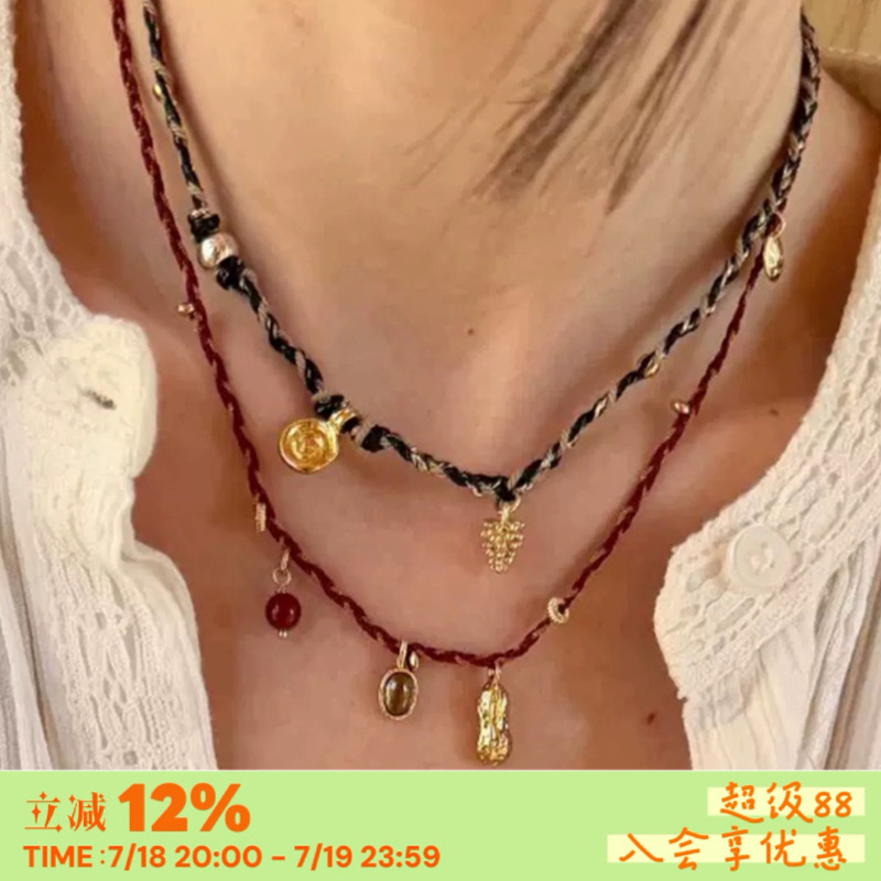 精致手作天然玉石红玛瑙编绳项链