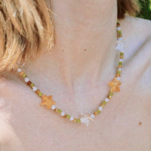 许愿星星草地*玉石彩色水晶项链