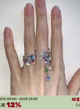 小众韩国ins玉石水晶戒指