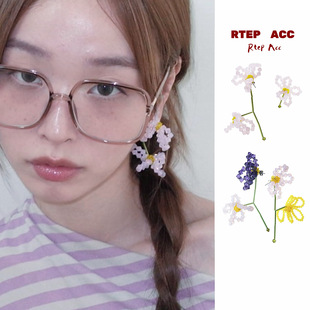 RTEP 紫色鸢尾立体水晶手工花朵925银耳钉耳圈度假感耳饰 小粉仙