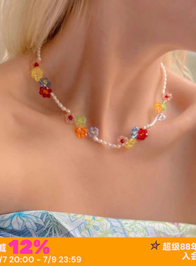 南法少女复古彩色水晶花朵