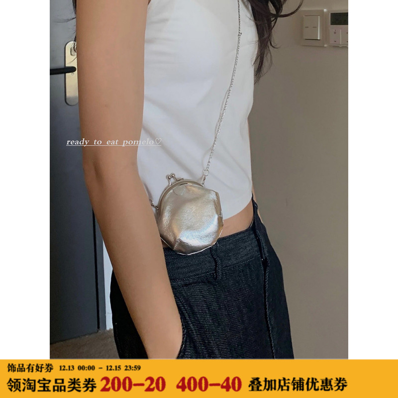 RTEP 现货 韩国小众精致迷你便携斜挎口金零钱口红包 黑/银 2ways