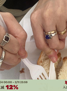 mars25宝石925银戒指做旧叠戴