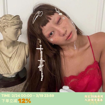 复古长款钻石天然巴洛克珍珠发夹