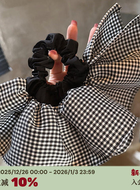 RTEP 经典千鸟格*复古双层黑色格子发圈大号高级感发绳马尾黑白