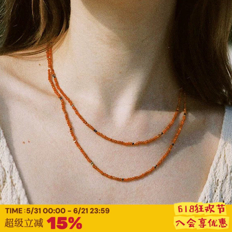 RTEP 卡普里岛*彩色玉石水晶切面闪耀项链叠带双层复古毛衣链长款
