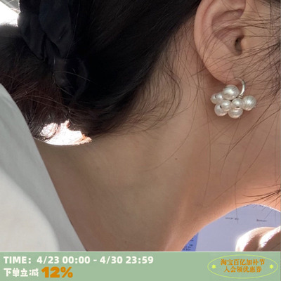 法式复古风~气质珍珠花苞耳环