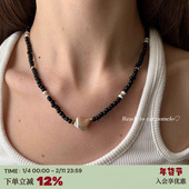 RTEP 沙滩碎片 马蹄螺天然贝壳珠拼接设计黑色百搭小众感锁骨项链