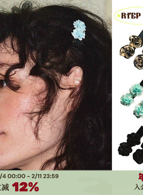 RTEP 定制usite小众花朵手作发夹湖绿色叠搭刘海夹侧边夹设计师款