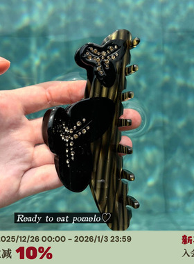 RTEP 高版本*法式花朵鲨鱼夹娜娜同款镶钻醋酸抓夹中式高级感发夹