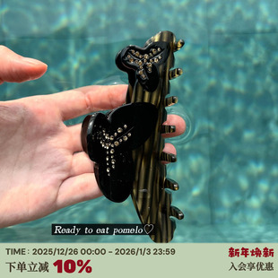 高版 镶钻醋酸抓夹中式 本 花朵鲨鱼夹娜娜同款 高级感发夹 法式 RTEP