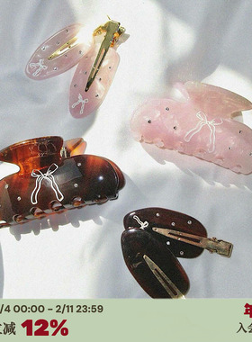 RTEP 瑞典小众ins蝴蝶结法式丝带粉色琥珀色醋酸抓夹鲨鱼夹发夹