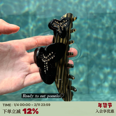 SS*花朵镶钻法式小众复古鲨鱼夹