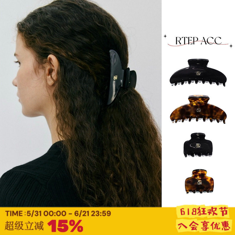 RTEP 玳瑁琥珀小金标*黑色醋酸抓夹加厚板材鲨鱼夹高级发夹发饰