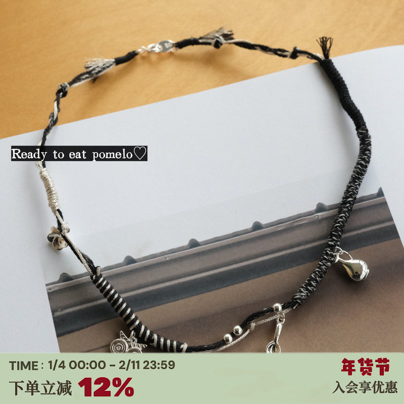 RTEP 部落手作*编绳花朵陶罐猫头鹰勺子黑色铜镀银细项链小众设计