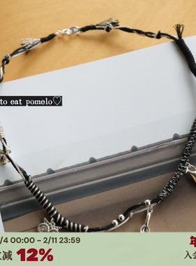 RTEP 部落手作*编绳花朵陶罐猫头鹰勺子黑色铜镀银细项链小众设计