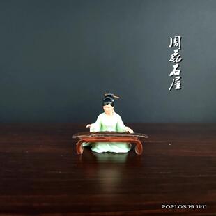 复古精品弹琴抚琴美女摆件微景造景装饰奇石盆景假山置景树脂模型