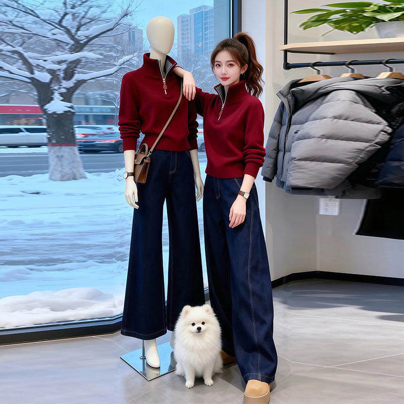 红色半拉链立领长袖针织衫毛衣女2025秋冬新款独特超好看内搭上衣,个性定制/设计服务/DIY,棉服工装,淘宝优惠券,粉丝福利购,淘宝优惠卷