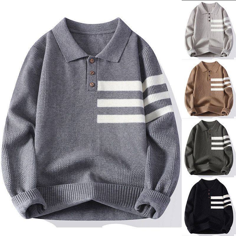POLO衫翻领条纹针织衫毛衣男轻奢老钱风商务秋冬毛衫外贸跨境批发,男装,针织衫/毛衣,淘宝优惠券,粉丝福利购,淘宝优惠卷