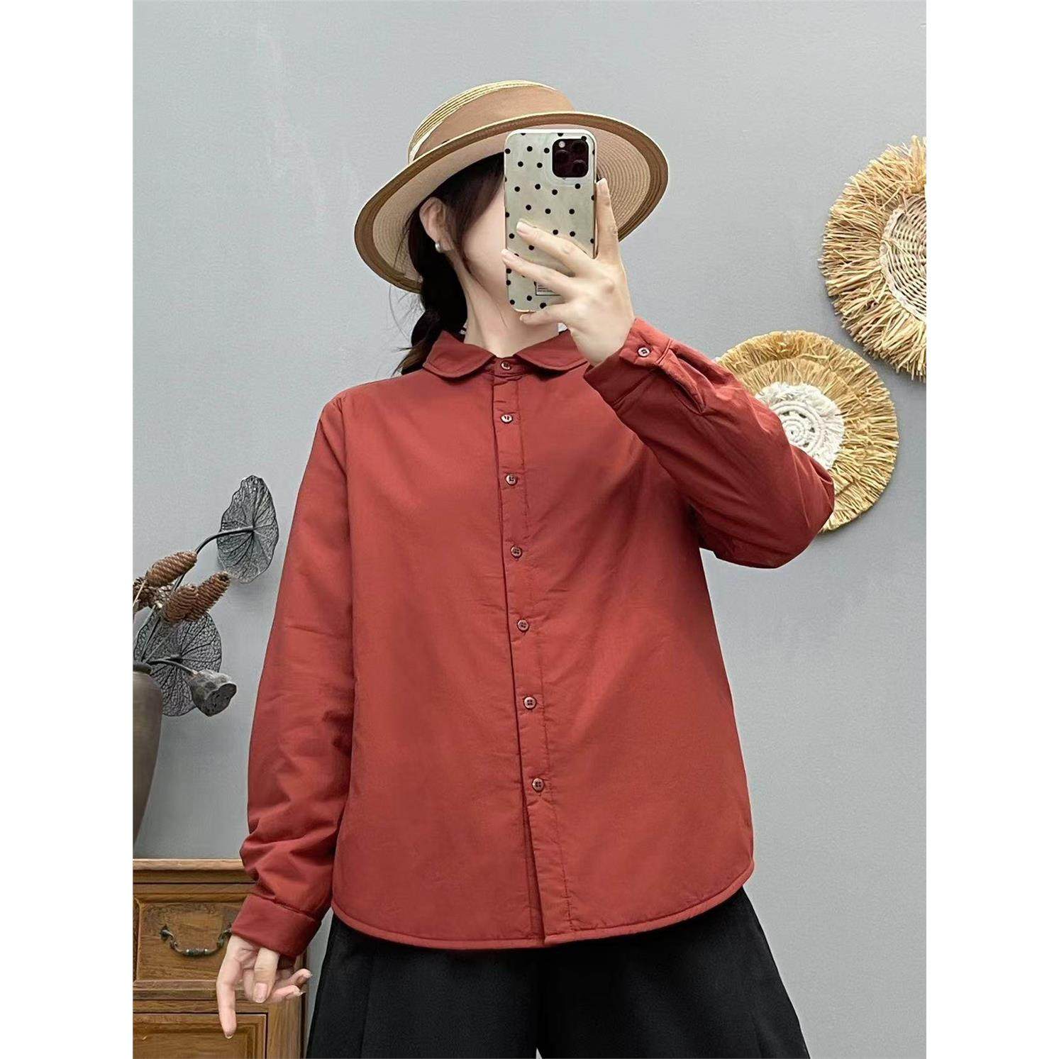 简约风高品质肌理感轻薄夹棉衬衫百搭显瘦衬衣外套女