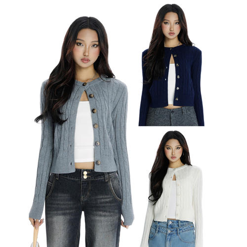 Audwyn羊毛绞花圆领针织