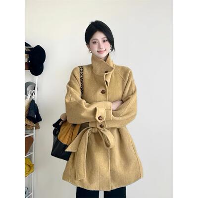 灰色短款毛呢外套女2025