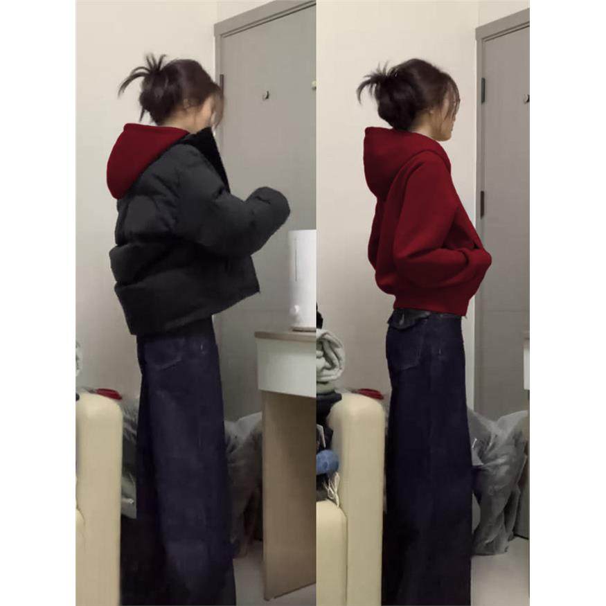 酒红色连帽卫衣女穿搭外套2025年春秋新款韩系小个子短款开衫上衣,个性定制/设计服务/DIY,棉服工装,淘宝优惠券,粉丝福利购,淘宝优惠卷