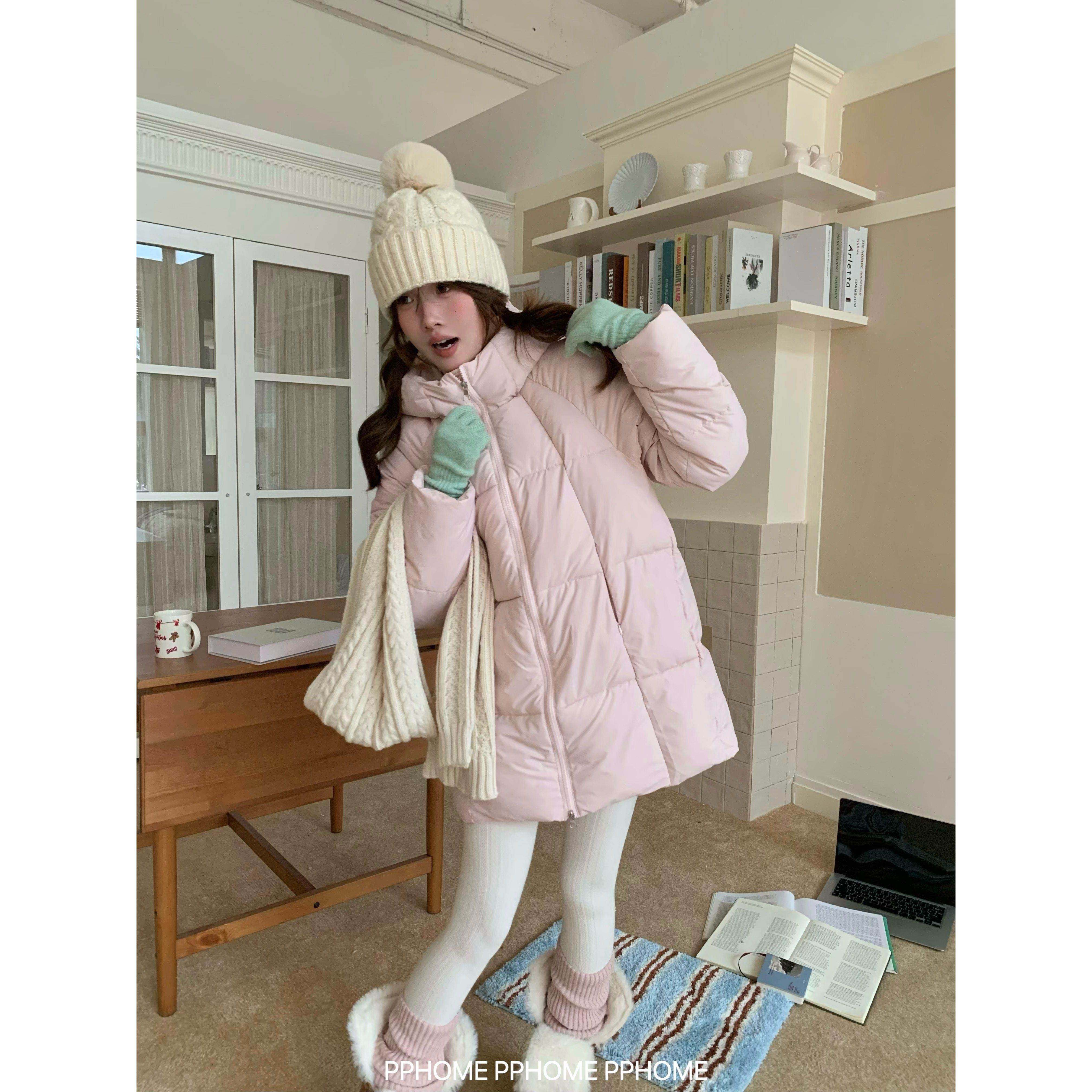 PPHOME自制~云朵泡芙 可爱中长款女棉服宽松秋冬季保暖面包服外套