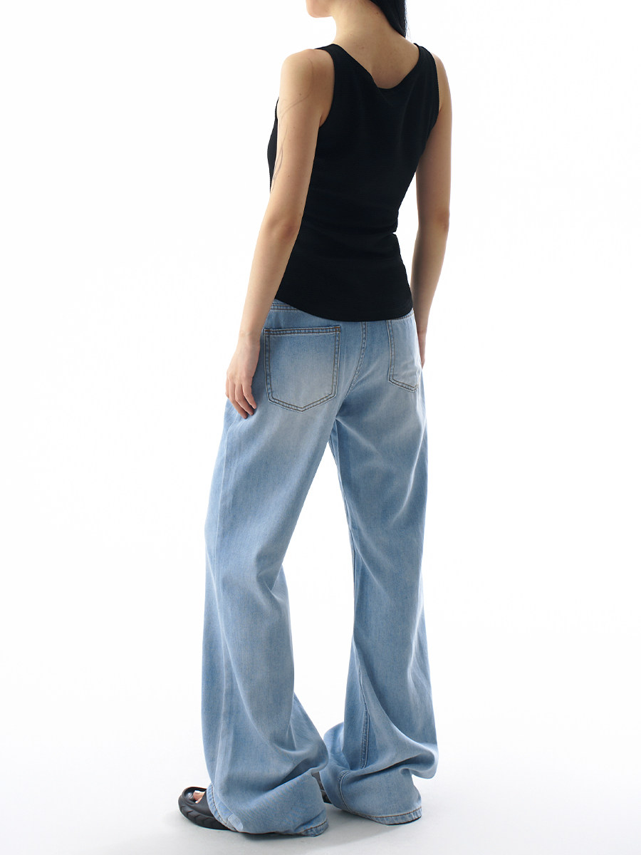 Tencel Lyocell Light Blue Flared Jeans for Women, Summer Thin Loose Fit, Slimming and Drapey Wide-Leg Pants