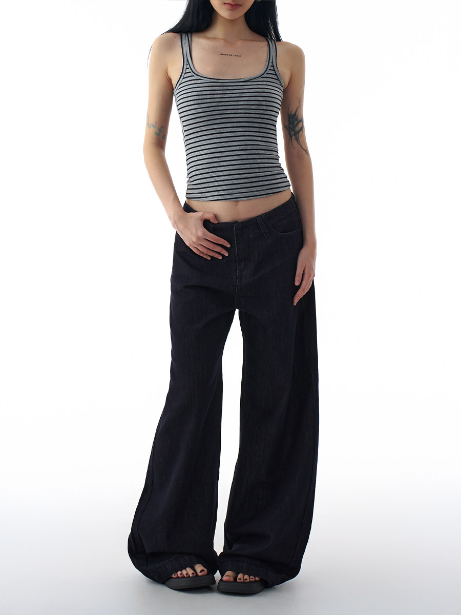 American Retro Dark Blue Low-Waisted Wide-Leg Jeans for Women 2025 Autum New Style Drapedy Straight Wide-Leg Pants