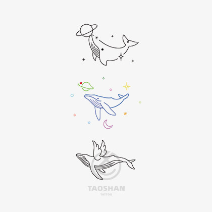 小清新ins鲸鱼简约海洋动物可爱简单防水一次性纹身贴