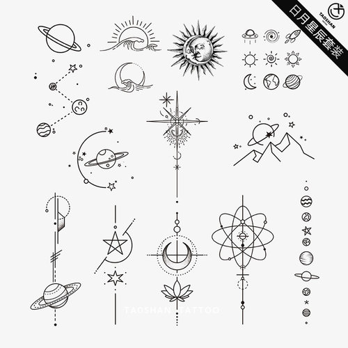 桃山TATTOO日月星辰ins简约暗黑锁骨黑白图案太阳月亮防水纹身贴 - 封面
