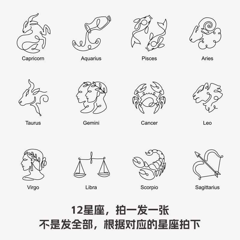 桃山tattoo十二星座符号防水男女ins胸部大腿黑色图案防水纹身贴