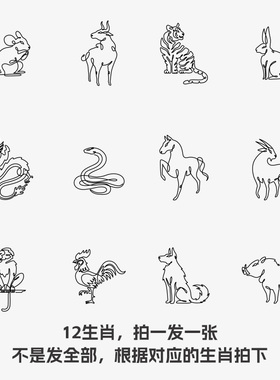 桃山TATTOO新年十二生肖鼠牛虎兔龙蛇马羊猴鸡狗猪年临时纹身贴