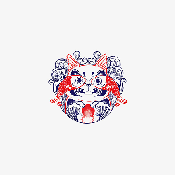 招财猫年年有余寓意日式浮世绘防水港风花臂小腿背部纹身贴