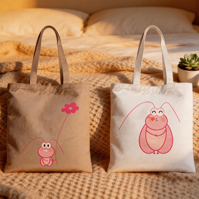 原创定制纯棉蟑螂主题手提袋便携大容量帆布包小众文艺皱棉购物袋