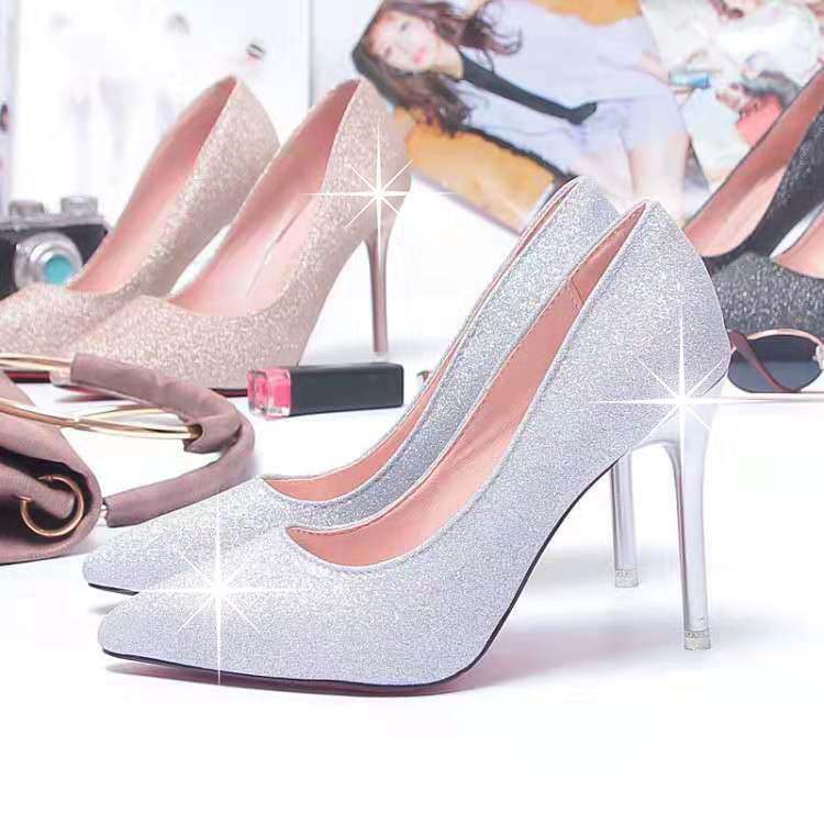 春季细跟高跟鞋女秋2020新款冬韩版学生百搭2021夏性感银色婚鞋子在类目 女鞋, 低帮鞋中 - 来自Buy2taobao.com提供专业的淘宝代购服务