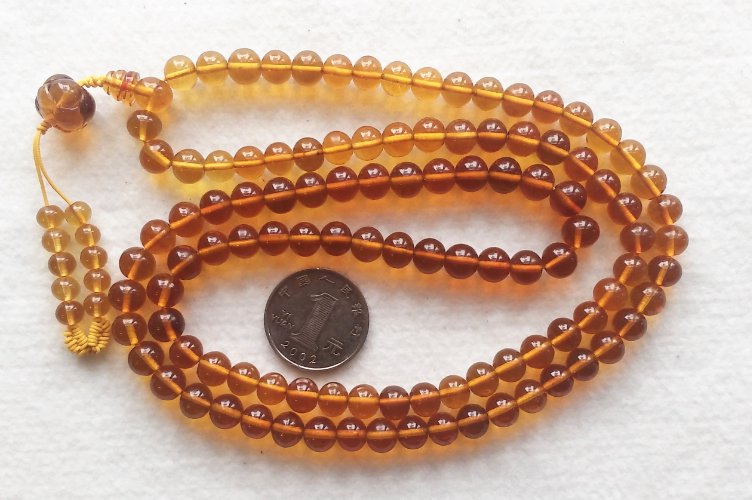 假一赔十 抚顺琥珀 纯天然琥珀 净水金珀 项链 佛珠108粒 8mm