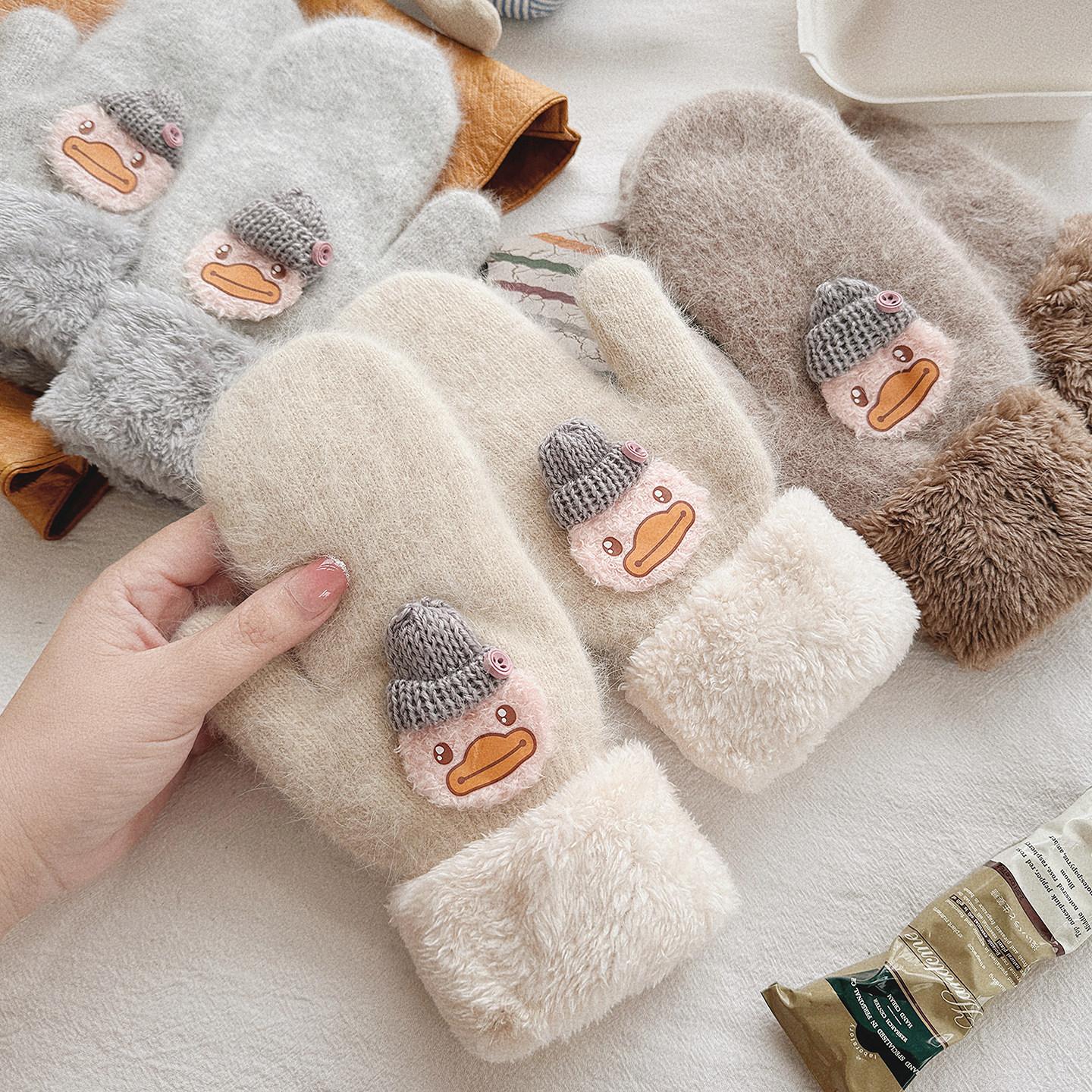 手套女款秋冬天连指加绒加厚包指