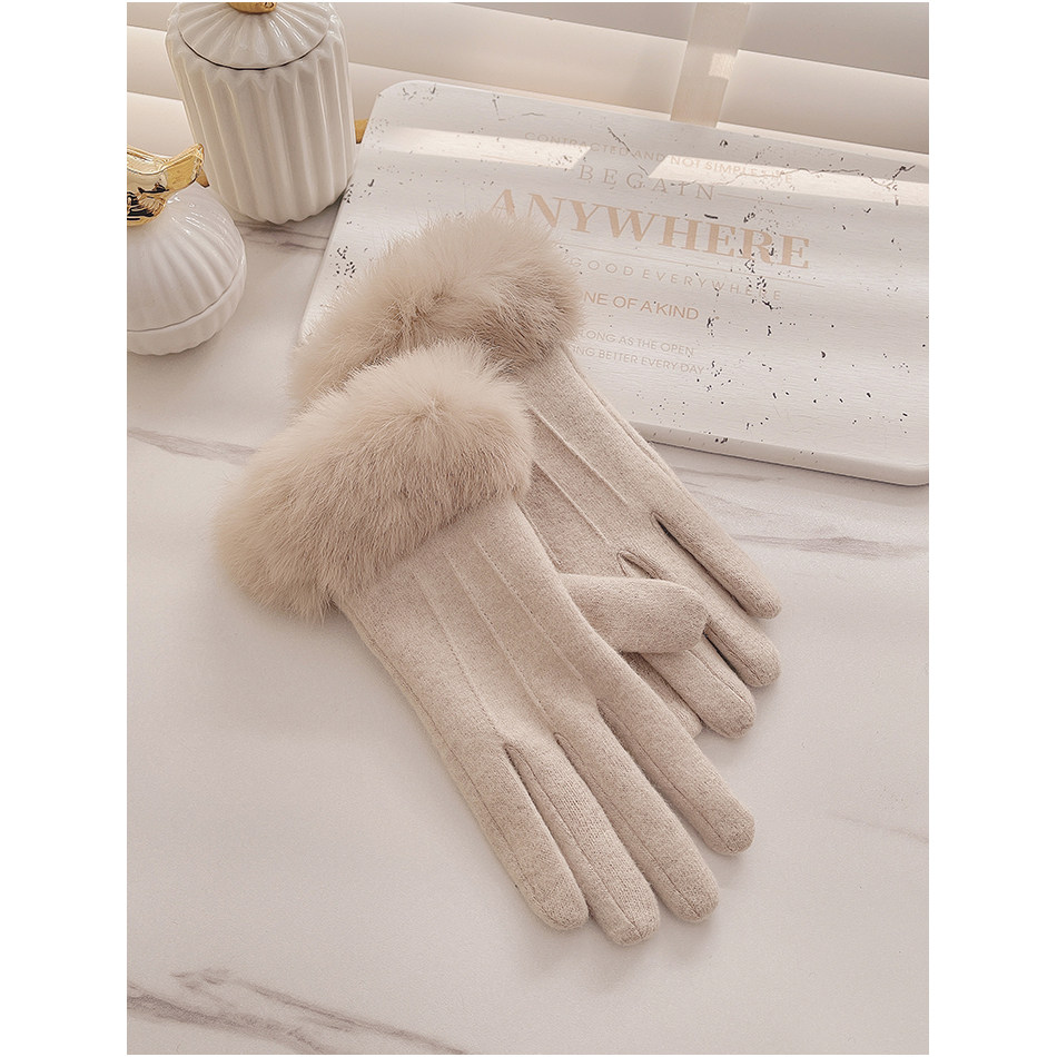 手套女士冬季加绒韩版羊绒真兔毛