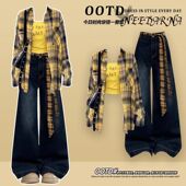 三件套 吊带牛仔裤 爵士舞穿搭一整套多巴胺女2026新款 酷辣风衬衫