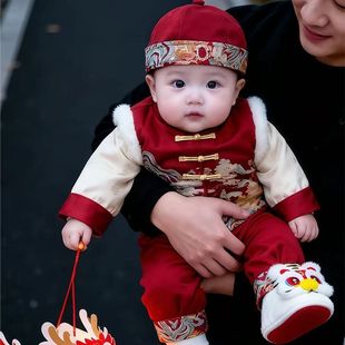 1岁男宝衣服男童汉服套装周岁唐装加绒冬拜年服新中式婴儿年服