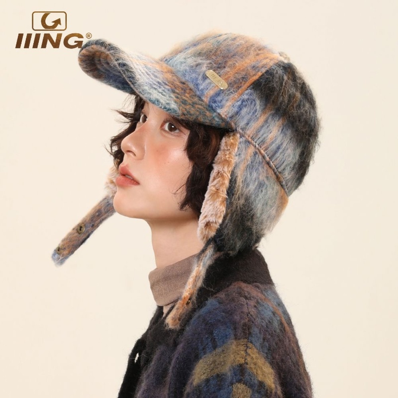 适合短发戴的帽子扎染鸭舌帽男女秋冬加绒保暖棒球帽含羊毛护耳帽